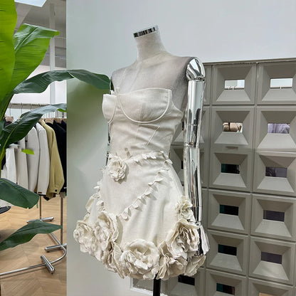Light Luxury 3D Flowers Wrapped Chest Dress