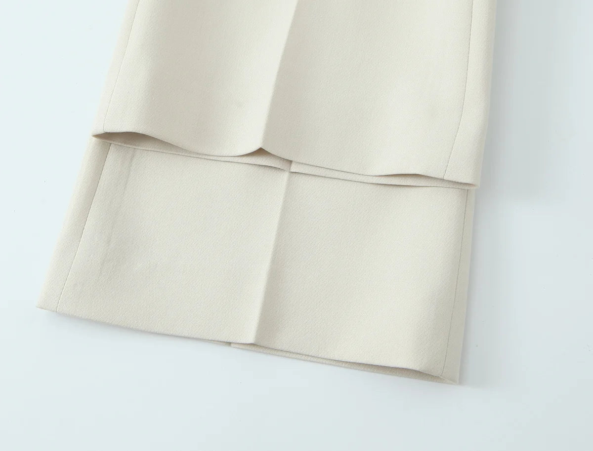 Beige Pants Set O-Neck Blazer  Tailored Jacket