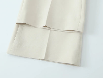 Beige Pants Set O-Neck Blazer  Tailored Jacket