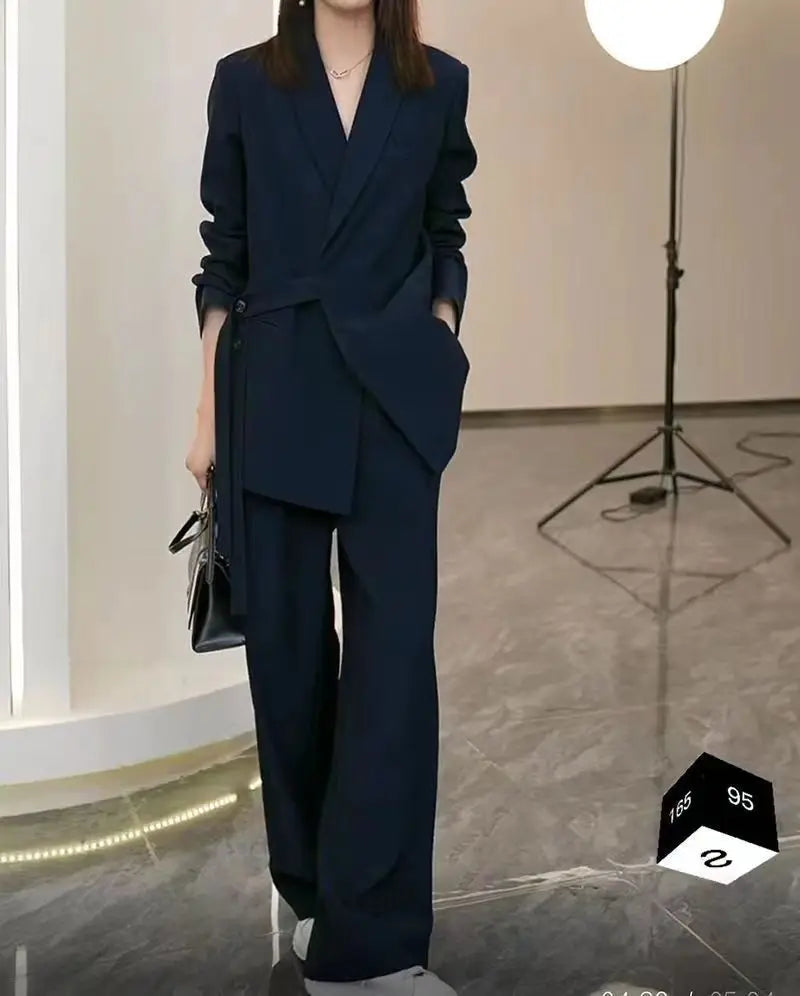 Elegant Loose Blazers Wide Leg Pants Two Piece Tailored Set