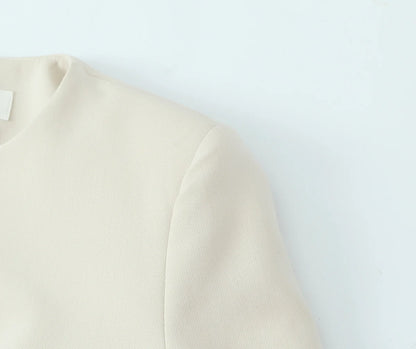 Beige Pants Set O-Neck Blazer  Tailored Jacket