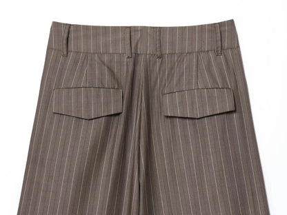 Elegant Brown Sashes Loose Single Breasted Blazers Chic Wide Leg Pant Set