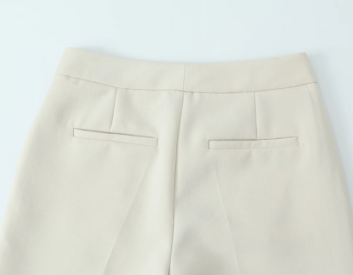 Beige Pants Set O-Neck Blazer  Tailored Jacket