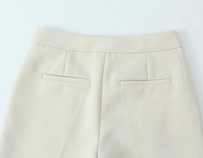 Beige Pants Set O-Neck Blazer  Tailored Jacket