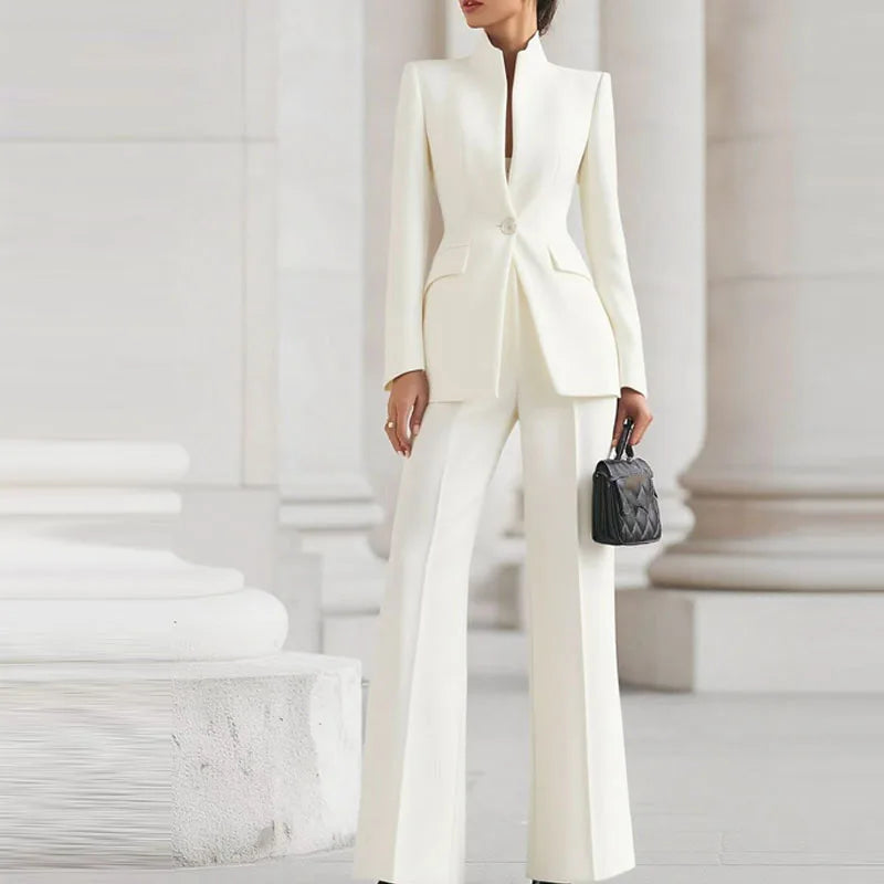 Elegant Long Sleeved Blazer+Pants Suit Set