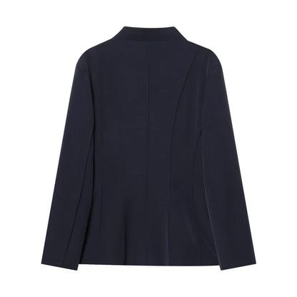 Three-dimensional cut high collar slim suit jacket & matching casual trousers